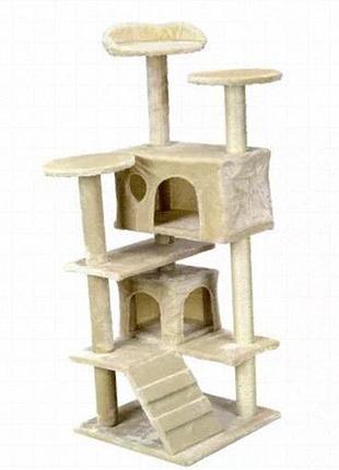 Apollo-3 кошачье дерево бежевого цвета 50x50x130 см с 2 домиками, лестницей и лежанками