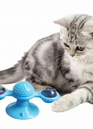 Интерактивная вращающаяся игрушка-ветряк для кошек с зубной щёткой и капсулами с кошачьей мятой