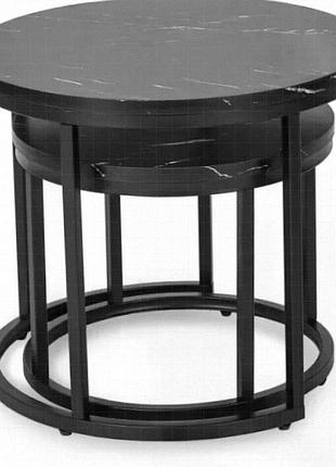 Комплект кавових столиків black marble 2-в-1, 50 та 70 см, металевий каркас, сучасний декор для вітальні