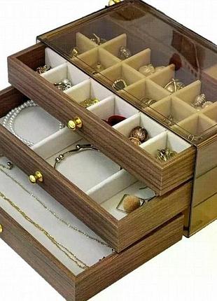 Шкатулка для украшений xl-1644 с текстурой дерева для колец, серёжек, цепочек, браслетов и бижутерии