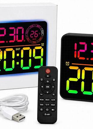 Цифровий led-годинник настінний та настільний 6692r з rgb-підсвіткою, термометром і пультом