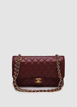 Жіноча шкіряна сумка chanel classic 2.55 середнього розміру бордова 25 х 16 х 7 см