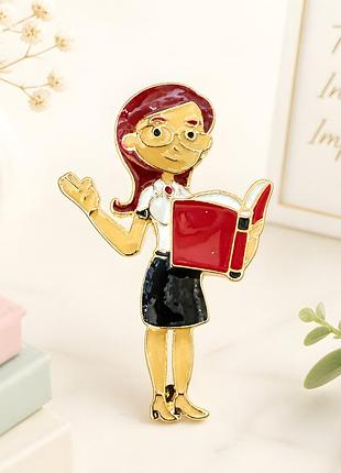 Елегантна брошка вчитель /приподавач з книгою й емаллю стильна біжутерія