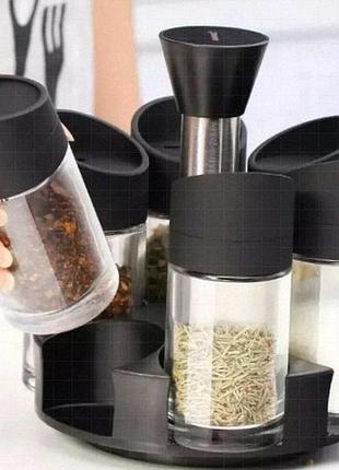 Набір спецій especia black spice carousel, 6 акрилових банок на обертовій пластиковій підставці