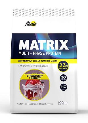 Комплексный протеин для роста мышц и похудения fitwin matrix multi-phase protein 900 г клубничный йогурт