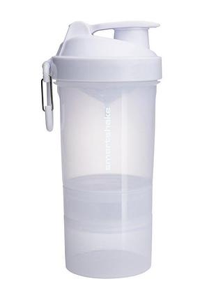 Шейкер для протеина с двумя отсеками для порошка и капсул smartshake original2go 600 мл белый