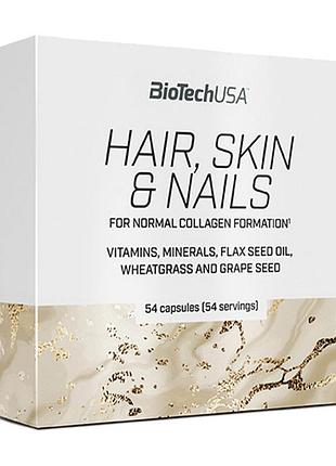 Витамины для волос, кожи и ногтей с биотином для женщин и мужчин biotech hair, skin & nails 54 капсулы