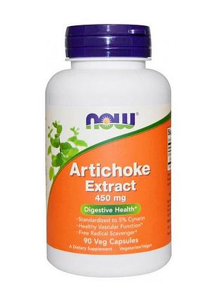 Екстракт артишоку 450 мг з 5% цинарину для печінки now artichoke extract 450 mg 90 вегетаріанських капсул