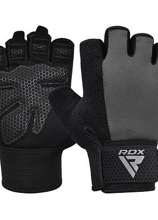 Перчатки для зала и фитнеса без пальцев с напульсником rdx w1 half plus серые s