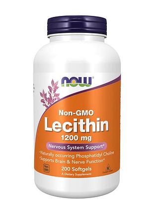 Лецитин соєвий 1200 мг без гмо для печінки, жінок і схуднення now lecithin 1200 mg 200 м'яких капсул