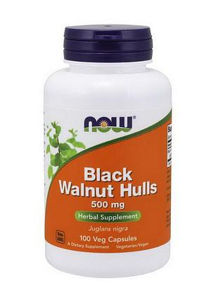 Чорний горіх оболонка плоду 500 мг без гмо now black walnut hulls 500 mg 100 вегетаріанських капсул