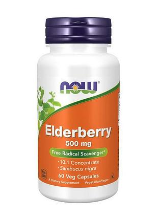 Бузина чорна екстракт 500 мг (10:1) now elderberry 500 mg 60 вегетаріанських капсул