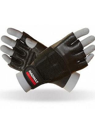 Перчатки для зала и фитнеса без пальцев кожаные mad max classic mfg-248 чёрные m