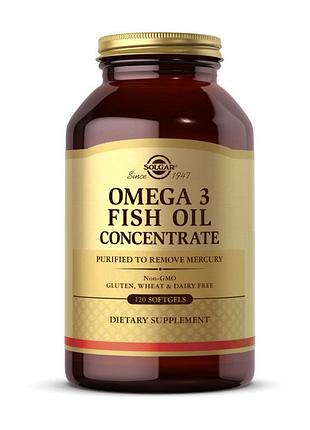 Омега-3 риб'ячий жир 1000 мг (epa 160 мг, dha 100 мг) для волосся і жінок solgar omega-3 fish oil concentrate 120 м'яких капсул