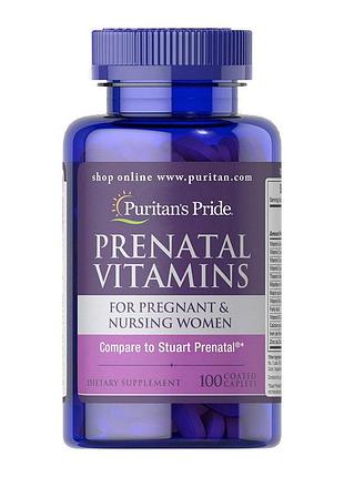 Вітаміни для вагітних з залізом і фолієвою кислотою puritan's pride prenatal vitamins 100 капсуловидних таблеток