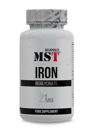 Железо бисглицинат (хелат) для беременных, волос и женщин mst iron bisglycinate 21 mg 60 капсул