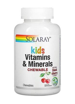 Витамины для детей с железом и йодом для иммунитета solaray kids vitamins & minerals 60 жевательных таблеток черная вишня