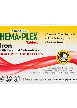Железо 85 мг медленного высвобождения с витамином c и b12 naturesplus hema-plex iron tablets 30 таблеток