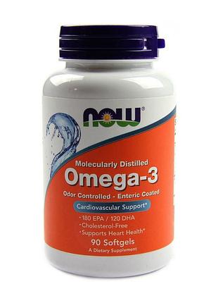 Омега-3 риб'ячий жир 1000 мг (epa 180 мг, dha 120 мг) now omega-3 molecularly distilled & enteric coated 90 м'яких капсул