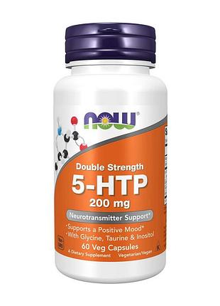 5-htp 200 мг (гідроксітриптофан) з вітамінами b і таурином для сну now 5-htp 200 mg double strength 60 вегетаріанських капсул