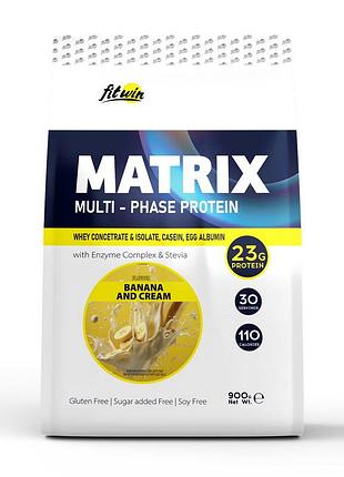 Комплексный протеин для роста мышц и похудения fitwin matrix multi-phase protein 900 г банан со сливками