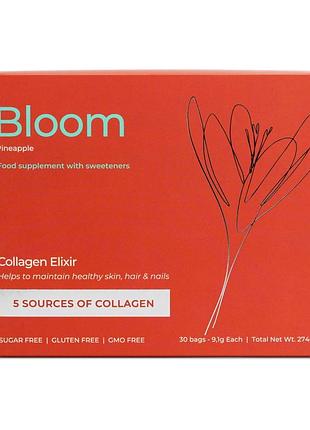 Коллаген для кожи, волос, суставов и ногтей progress nutrition bloom collagen elixir 30 пакетиков по 9,1 г ананас