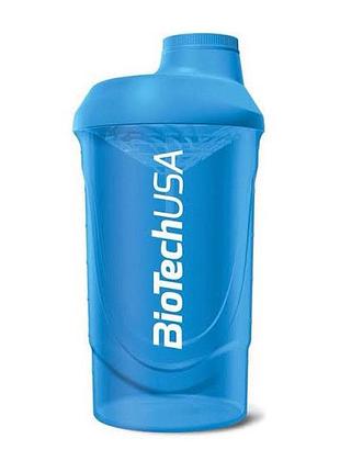Шейкер для протеина и спортивного питания с сеткой biotech shaker wave 600 мл синий