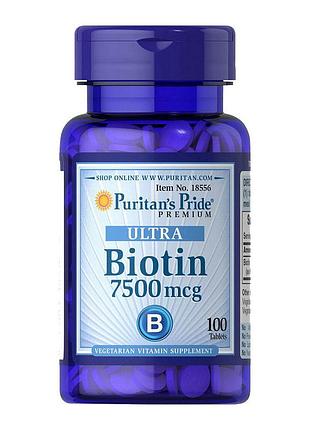 Биотин 7500 мкг для волос, ногтей, кожи, мужчин и женщин puritan's pride ultra biotin 7500 mcg 100 таблеток