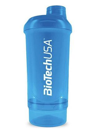 Шейкер для протеина с контейнером для порошка biotech shaker wave+ 2 in 1 500 мл синий