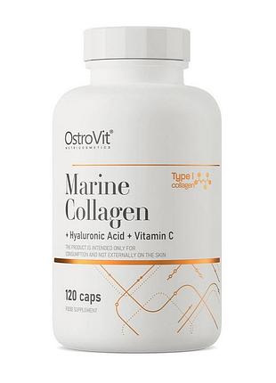 Коллаген морской в капсулах для кожи, женщин, суставов и ногтей ostrovit marine collagen + hyaluronic acid + vitamin c 120 капсул