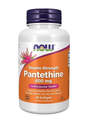 Пантетин (активна форма b5) 600 мг для волосся і шкіри now pantethine 600 mg double strength 60 м'яких капсул