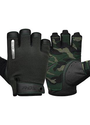Перчатки для зала и фитнеса без пальцев rdx t2 half army зелёные m