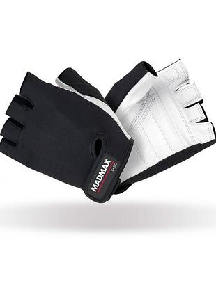 Перчатки для зала и фитнеса без пальцев кожаные mad max basic mfg-250 бело-чёрные
