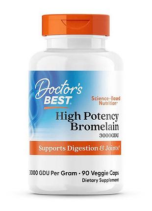 Бромелайн 500 мг 3000 gdu/г для пищеварения doctor's best high potency bromelain 90 вегетарианских капсул