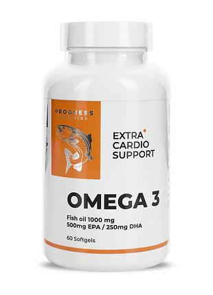 Омега-3 для волосся, жінок, чоловіків, суглобів, серця і мозку progress nutrition omega 3 60 м'яких капсул