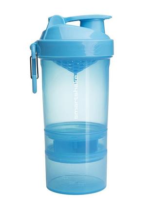Шейкер для протеина с двумя отсеками для порошка и капсул smartshake original2go 600 мл синий