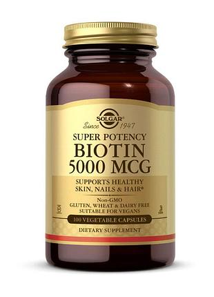 Биотин 5000 мкг для волос, ногтей, кожи, мужчин и женщин solgar biotin 5000 mcg 100 вегетарианских капсул