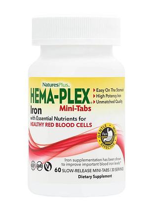 Железо медленного высвобождения в мини-таблетках (85 мг на 2 шт.) naturesplus hema-plex iron 60 таблеток
