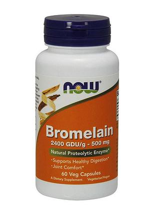 Бромелайн 500 мг 2400 gdu/г для пищеварения now bromelain 500 mg 60 вегетарианских капсул