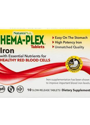 Железо 85 мг медленного высвобождения с витамином c и b12 naturesplus hema-plex iron tablets 10 таблеток