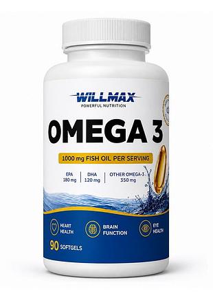 Омега-3 для волосся, жінок, чоловіків, суглобів, серця і мозку willmax omega-3 350 mg 90 капсул
