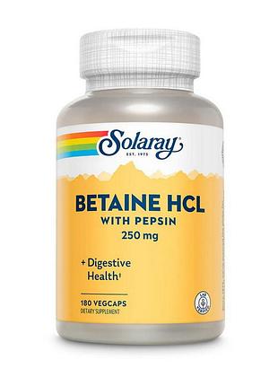 Бетаин гидрохлорид 250 мг с пепсином для пищеварения solaray betaine hcl with pepsin 250 mg 180 вегетарианских капсул