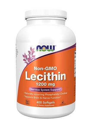 Лецитин соєвий 1200 мг без гмо для печінки, жінок і схуднення now lecithin 1200 mg 400 м'яких капсул