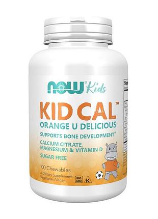 Кальций цитрат с магнием, без сахара для детей, костей и зубов now kid cal 100 жевательных таблеток