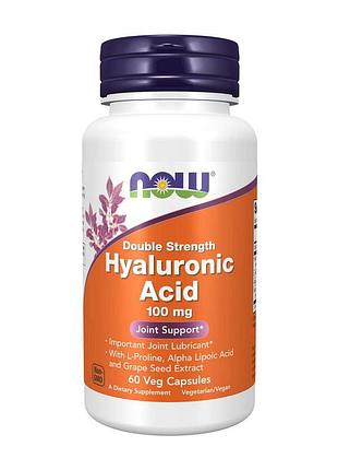 Гіалуронова кислота 100 мг з l-проліном для суглобів і шкіри now hyaluronic acid 100 mg double strength 60 вегетаріанських капсул