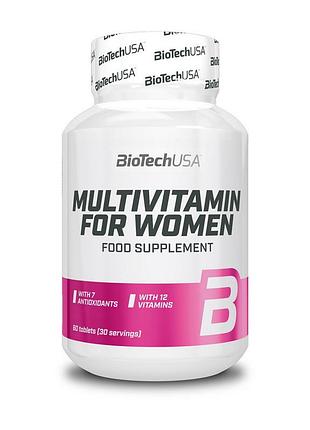 Витамины для женщин с лютеином и ликопином для волос, кожи и иммунитета biotech multivitamin for women 60 таблеток