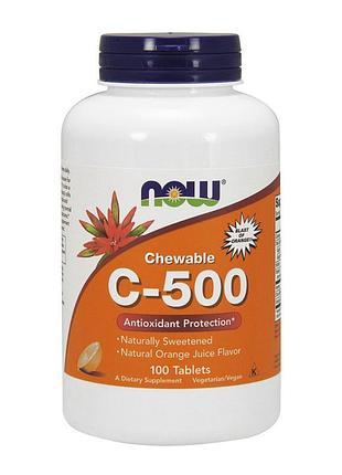 Вітамін c 500 мг для шкіри, дорослих, волосся і імунітету now c-500 chewable 100 таблеток