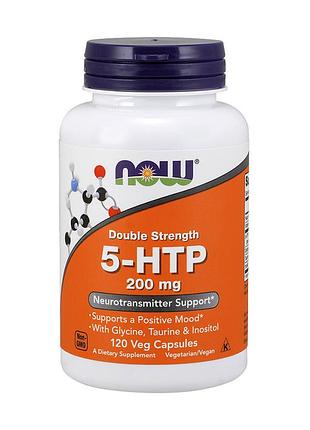 5-htp 200 мг (гидрокситриптофан) с витаминами b и таурином для сна now 5-htp 200 mg double strength 120 вегетарианских капсул
