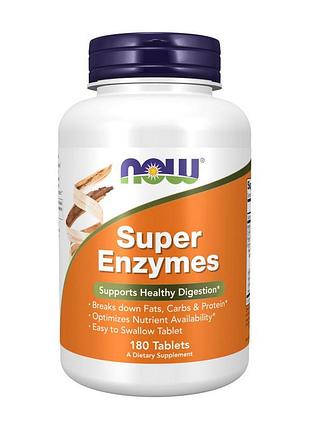 Ферменты для пищеварения с бычьей желчью и пепсином now super enzymes 180 таблеток