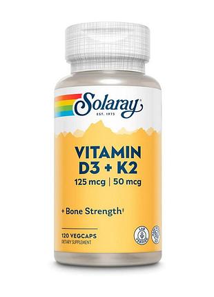 Вітамін d3 5000 мо + k2 (mk-7) без сої для дорослих і кісток solaray vitamin d3 + k2 soy free 120 вегетаріанських капсул